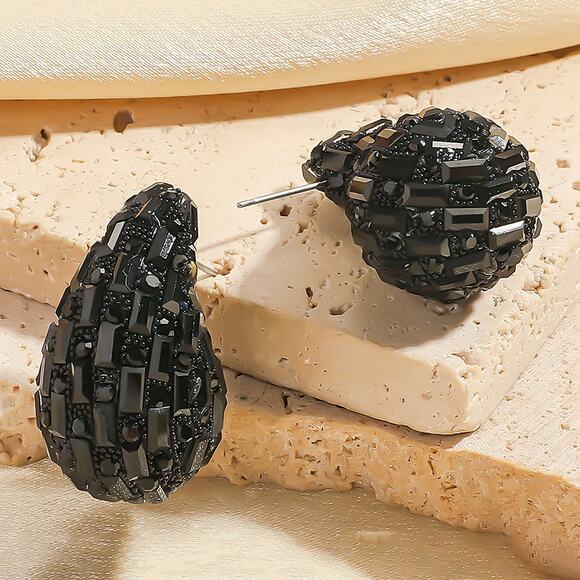 Black Water Drop Crystal‎ Earrings - Picture 4 of 4